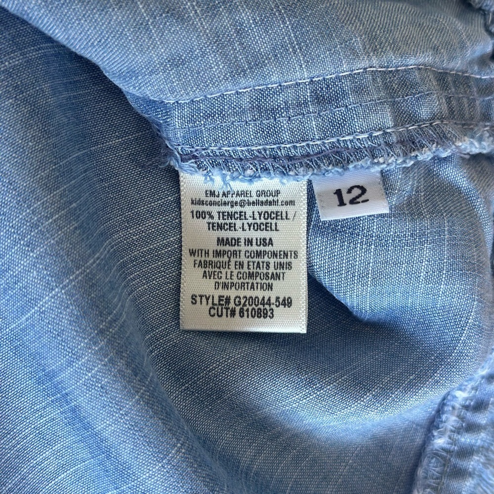 Bella Dahl Girls sleeveless Chambray Denim Fray Hem Top Side Stripe Size 12 - Picture 5 of 8